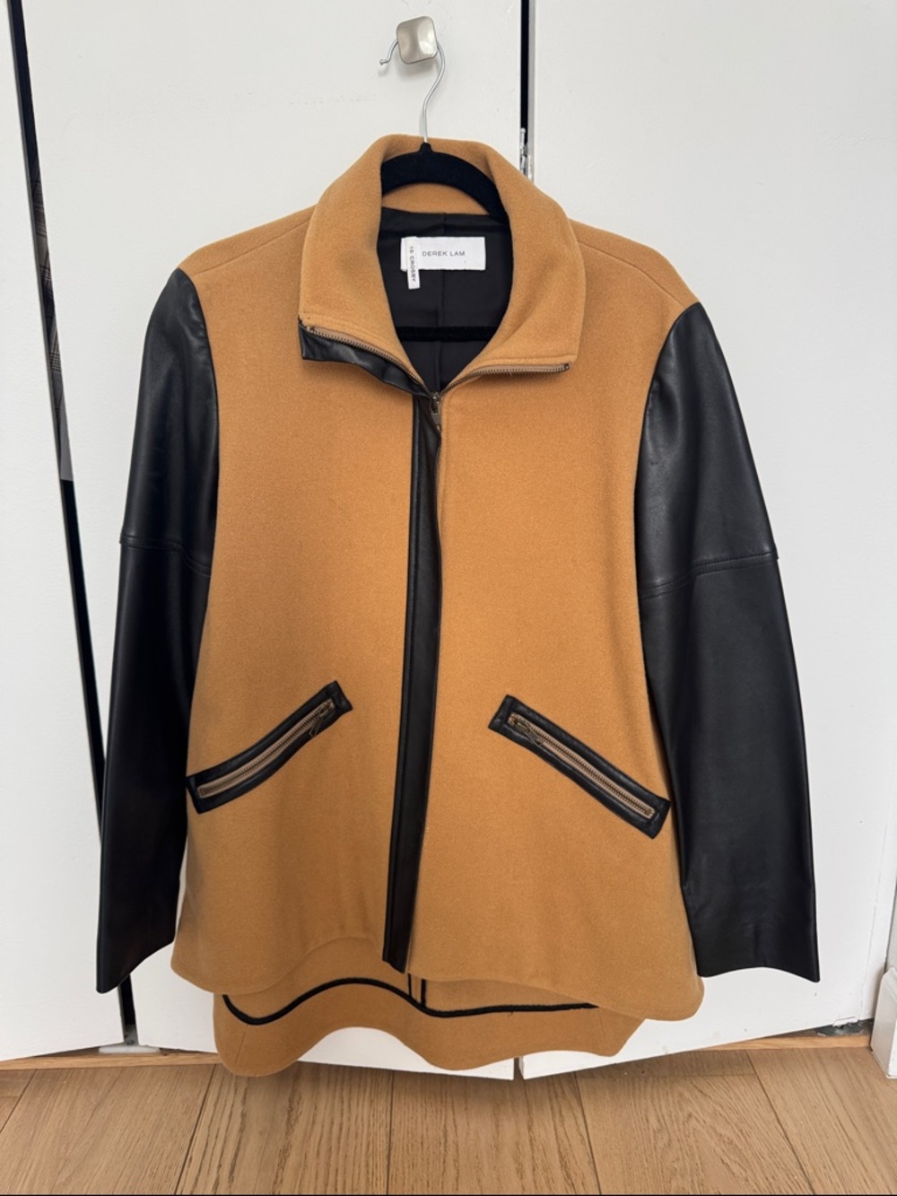 10 Crosby Derek Lam Camel Coat with Leather Sleeves